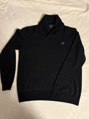 Fred Perry Black Turtleneck Shawl Collar Sweater